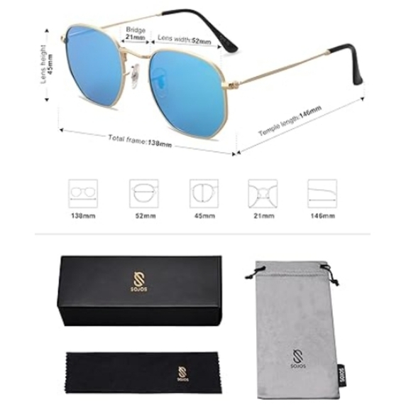 Polarized Hexagonal Sunglasses Polygon Shades SJ1072 Blue - Picture 5 of 5